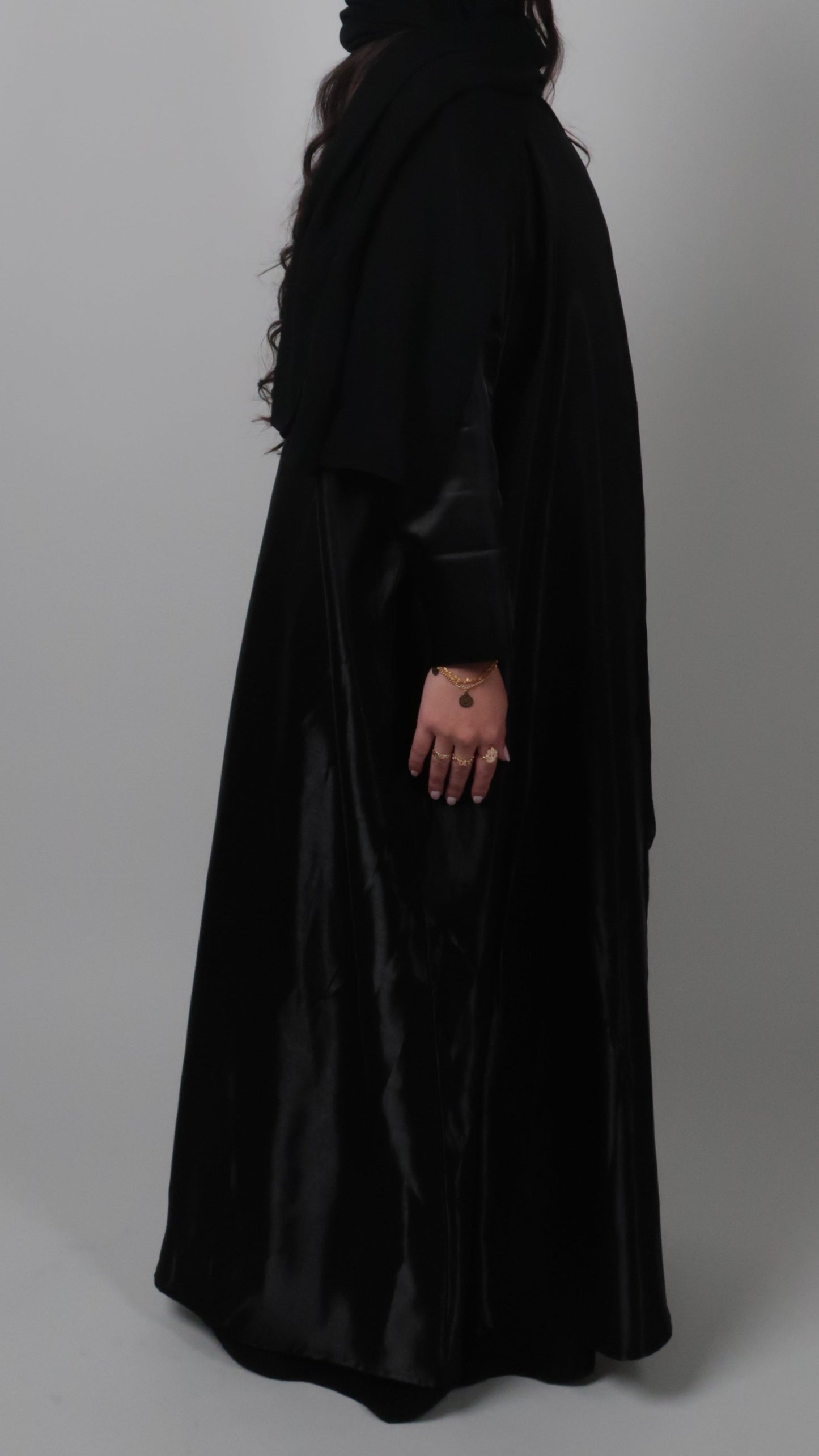 THE CLASSIC BLACK ORGANZA ABAYA + SHEILA